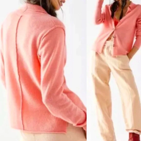Last Day NWT Free People 100% Cashmere Paloma Cardi coral - Picture 3 of 16